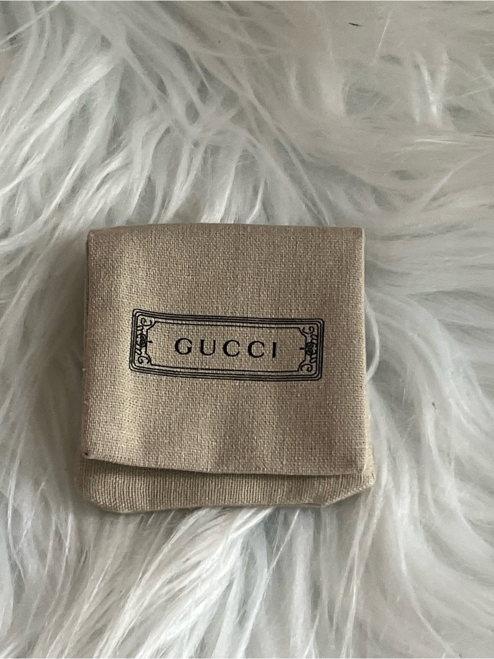Gucci Beige Canvas Pouch with Black Logo  jewelry dust bag 3X3